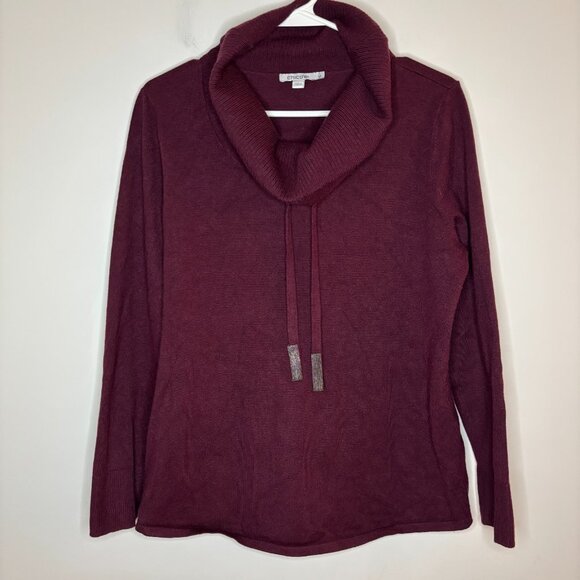 CHICO'S Cowl Neck Sweater Womens M Burgundy Drawstring Long Sleeve - Picture 8 of 8